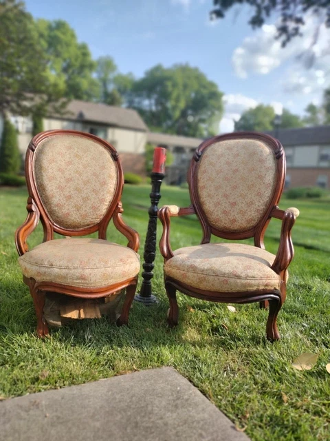 Louis XV Style Walnut Lady's & Gentleman's Parlour Chair Set C.1850-75.