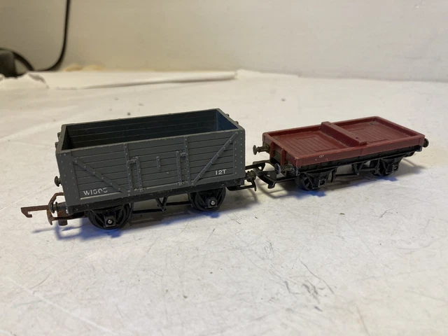 2 x Triang Hornby Wagons. plank wagon and Bolster wagon