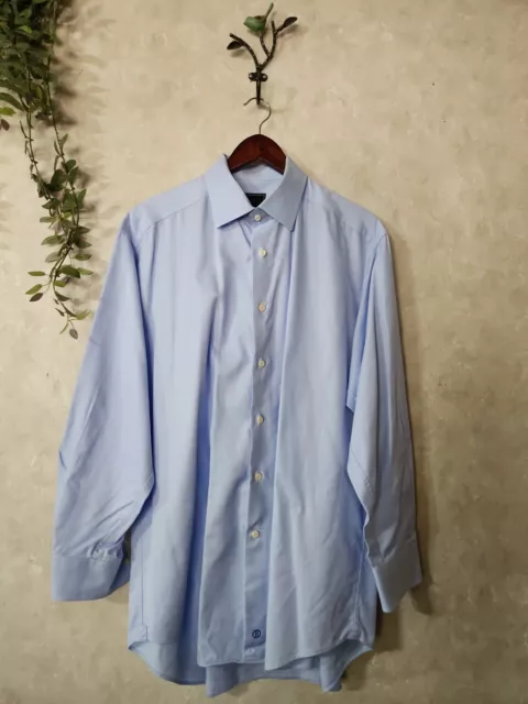 David Donahue Mens 17/32-33 Micro Dobby Cotton Dress Shirt Blue
