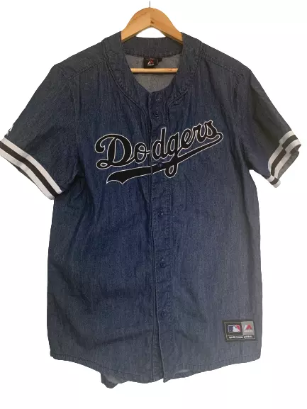 MAJESTIC AUTHENTIC LA DODGERS MLB Licensed Sz S Denim Buttoned Shirt Jersey