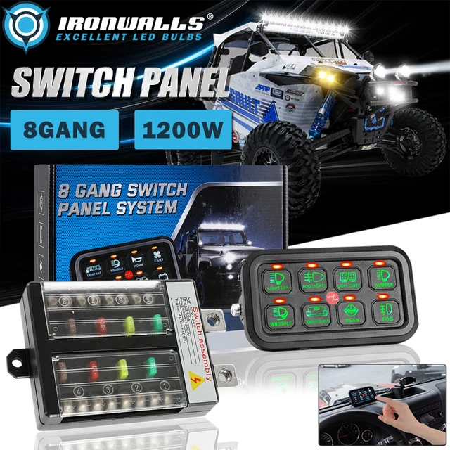 8 Gang LED Whip Light Pods Control Switch Relay System Green Backlit for ATV UTV