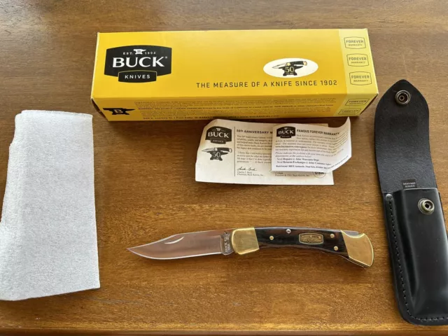 NOS NIB Buck 50th Anniversary Model 110 BRSFG-B 2538 Knife with Leather Sheath