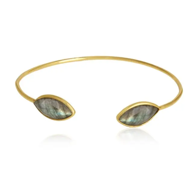 18K Gold Plated Labradorite Gemstone Open Adjustable Band Cuff Bangles Jewelry