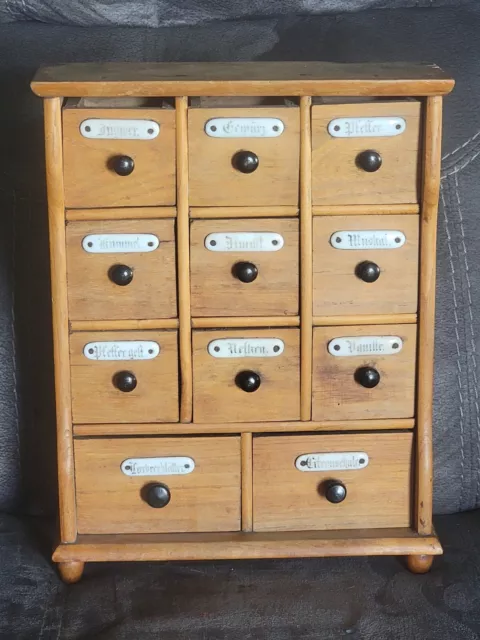 Antique Pennsylvania German Primitive 11 Drawer Pine Spice/Apothecary Cabinet
