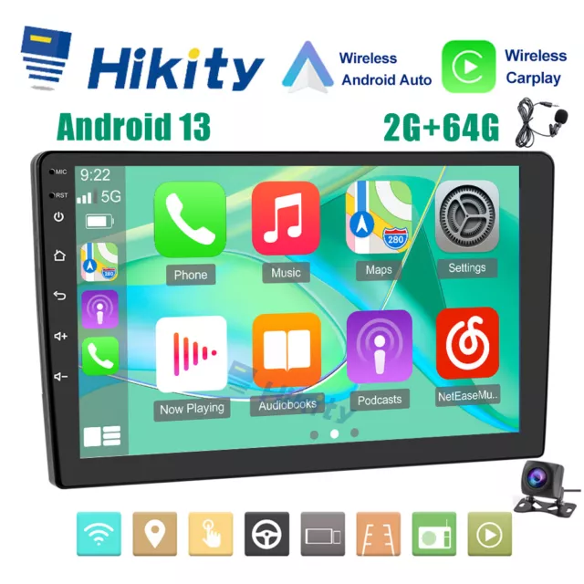 Radio de coche 10,1" Android 13 Apple Carplay Navi 2DIN GPS WiFi Bluetooth RDS cámara