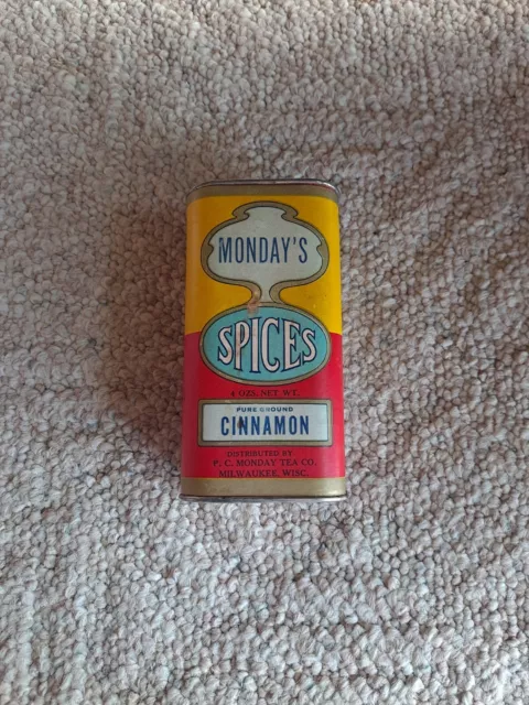 Rare MONDAY'S SPICES ADVERTISING CARDBOARD TIN 4OZ. MILWAUKEE WISC.
