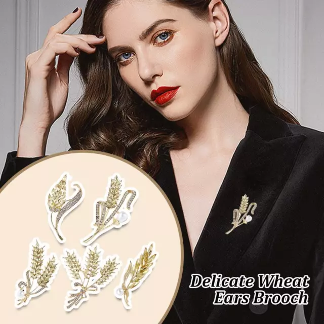 Fashion Women Jewelry Accessories Wheat Brooch Shiny Rhinestone Lapel Pin I8V9