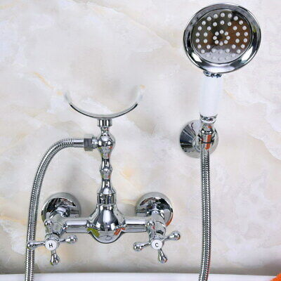 Chrome Solid Brass Wall Mount Bathroom Faucet Hand Shower Mixer Water Tap 2na251