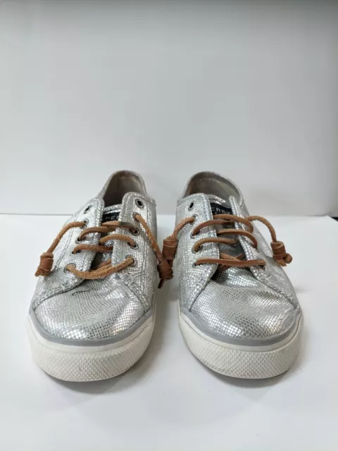 SPERRY Top-Sider argent peau de serpent cuir diamant et toile chaussures bateau taille 8M EUC 2