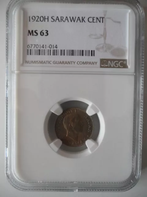 Seltener Sarawak 1920H Cent bewertet von NGC MS63 ein weiterer einzigartiger Artikel