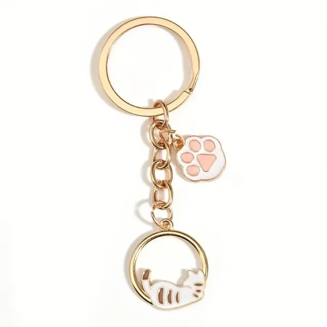 Cartoon Cat & Paw Keychain Cute Animal Key Ring Purse Handbag Car Charm Pendant