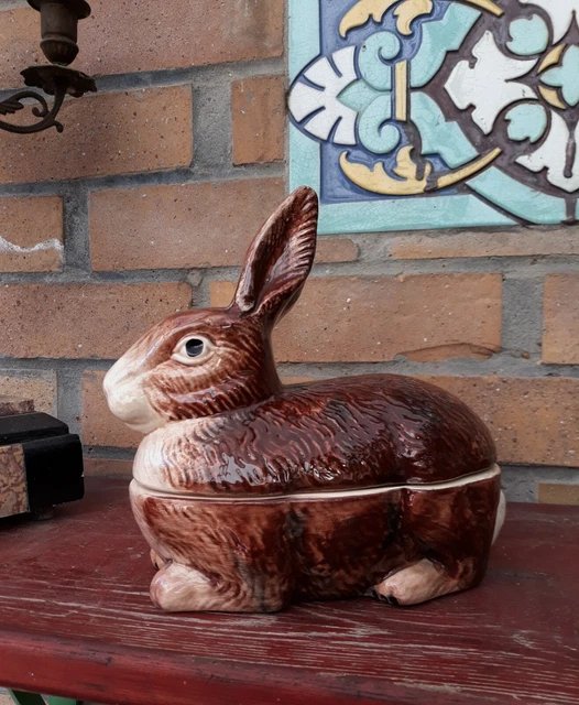Ancienne Terrine Zoomorphe en Céramique M Caugant : Lapin