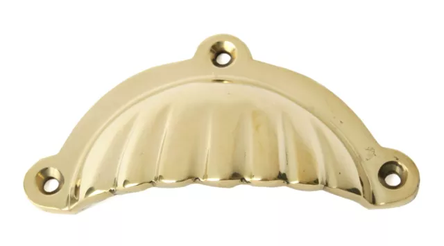 Solid Brass Scallop Shell Drawer Pull - Cabinet Door Cupboard Cup Handle (95mm)
