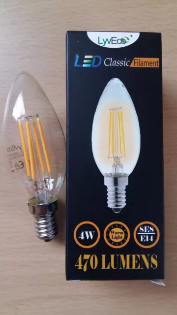 4w LED Clear Candle Filament Light Bulbs SES Small Screw In E14 40w 2 4 10 Bulbs