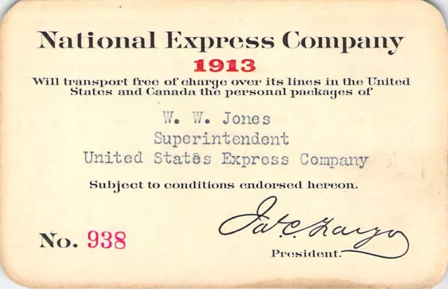 1913 National Express  Railroad Railway Rr Rwy Pass