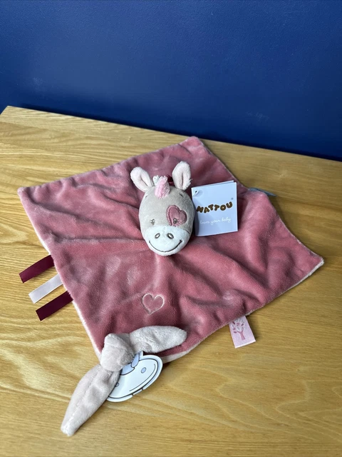 Nattou Doudou The Donkey Blanket Blankie Comforter Soft NEW Pink toy soother
