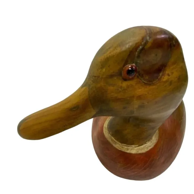 Handmade Wooden Brown Duck Head With Glass Eyes.