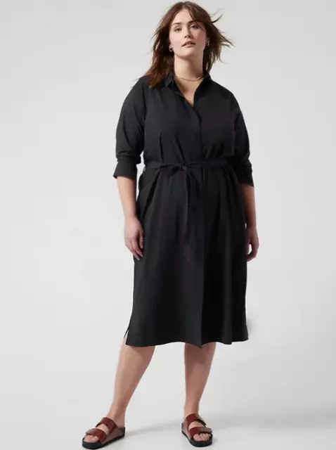 ATHLETA Urbanite Dress PLUS 1X Black Dress, Shirtdress w/ Tie Belt, Work NWT