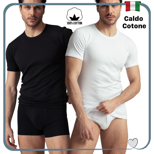 Maglia intima da uomo in caldo cotone felpato girocollo scollo a v manica corta