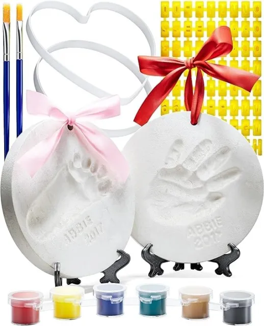 Baby Ornament Keepsake Kit (CIRCLE & HEART) Clay Handprint and Footprint