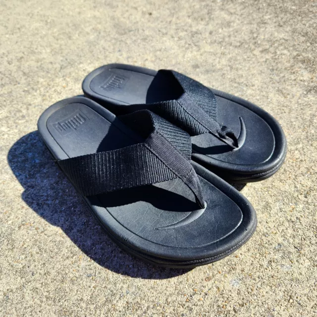 Fitflop Womens Size 10 Micro Wobbleboard Black Thong Wide Strap Sandals