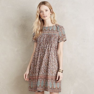 Kas New York Anthropologie Vista Swing Dress Size XS Floral Short Sleeve Mini