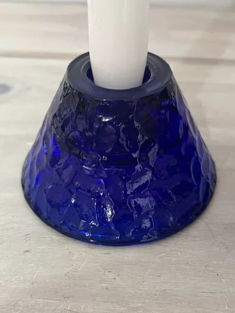 LUMINARC FRANCE set of 2 Cobalt Blue Glass Candle Holders