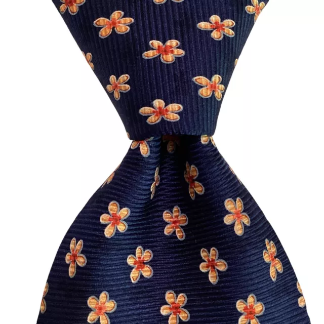 ERMENEGILDO ZEGNA Men's 100% Silk Necktie ITALY Luxury FLORAL Blue/Peach EUC