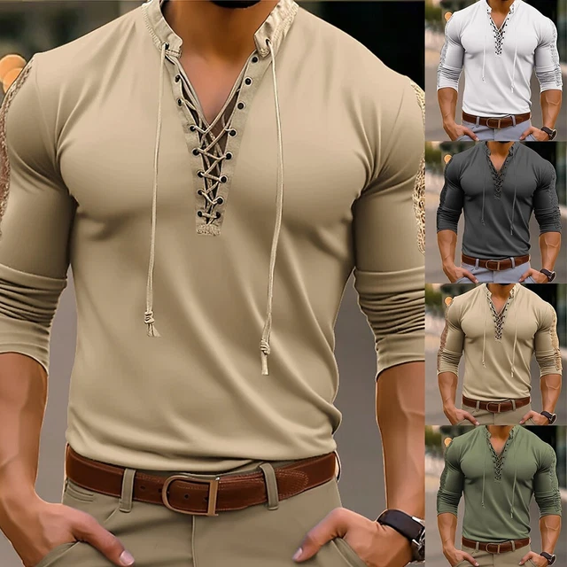 T-shirt pullover stringata da uomo poliestere grigio poliestere casual top musco