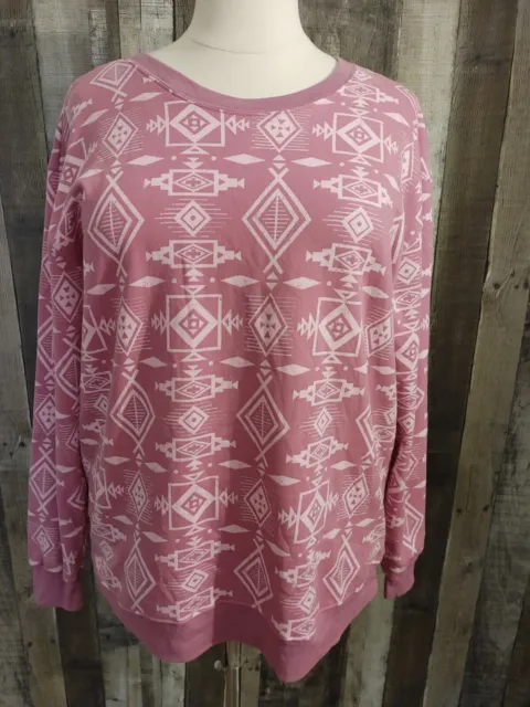 Mighty Fine Women's Plus Size 1X Aztec Sweatshirt Rose Pink Cotton Blend