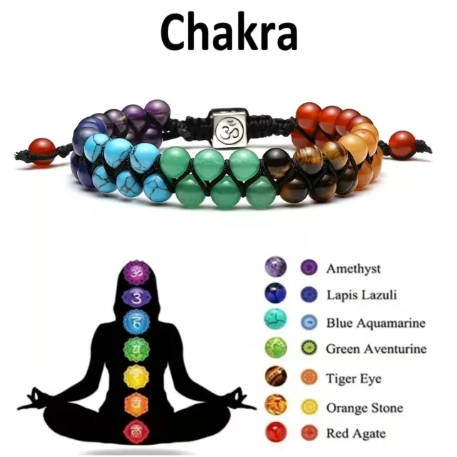 7 Chakra Bracelet Crystal Gemstone Natural Stone Jewellery Beads Healing Yoga