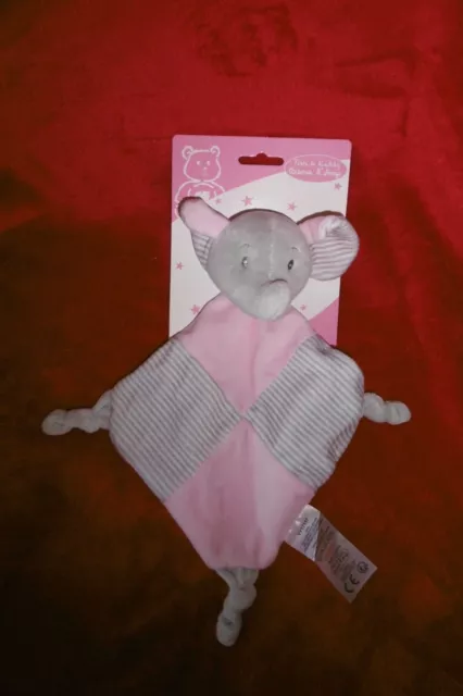 Peluche Doudou Plat  Eléphant Blanc Gris et Rose Tom & kiddy Bisous d’Ange