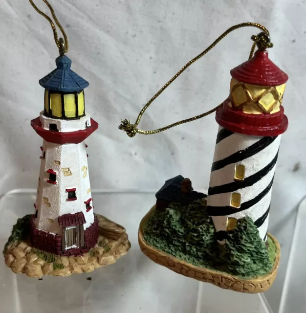 VTG Light House Christmas Ornament Coastal Nautical Boat Cape Cod 3” Set of Two