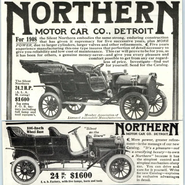 x2 1907-08 Silent Northern Motor Car Print Ad LOT Automobile Original Paper 4A