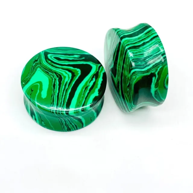 Green Malachite Ear Plugs, Double Flare, Beautiful Handmade PAIR  Size 3mm to 50