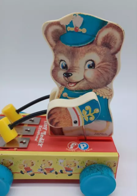 Vintage Fisher Price Pull Toy Tiny Teddy Musical Xylophone Parade Bear Retro