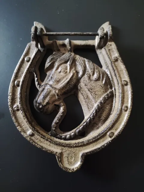 Heurtoir de porte porte-bonheur vintage en forme de fer à cheval en fonte