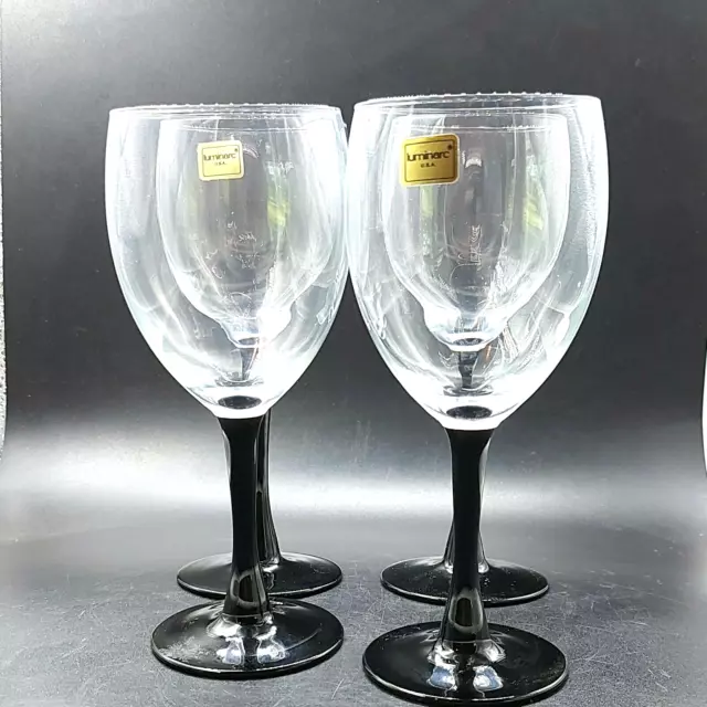 Vintage Luminarc Clear Glass Goblet Black Stem Domino Design  Lot of 4