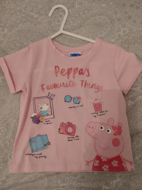 T-shirt nuova bambina Peppa Pig Favourite Things età 9-12 mesi nuova con etichette