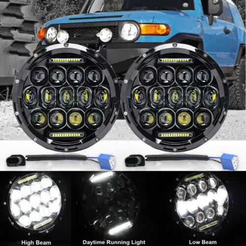 1 Pair 300W 7'' Inch Led Headlights Halo Hi/Lo Beam DRL For Land Rover Defender