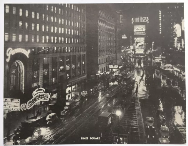 NY Jumbo 7x9 Postcard New York NYC Times Square Broadway at Night trolley cars