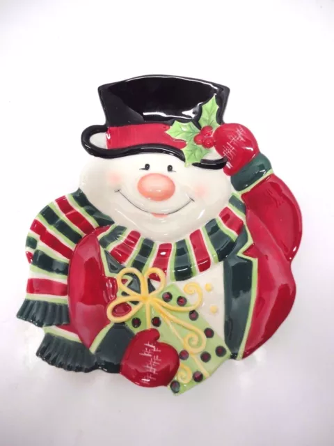 Fitz & Floyd Merry Christmas Snowman Collector, Canape, Cookie, Snack Plate 2006 2