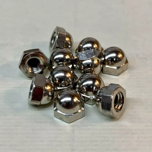 (25) 1/4"-20 Solid Brass Nickel Plated Cap Acorn Nuts Bright Chrome color 7/16"