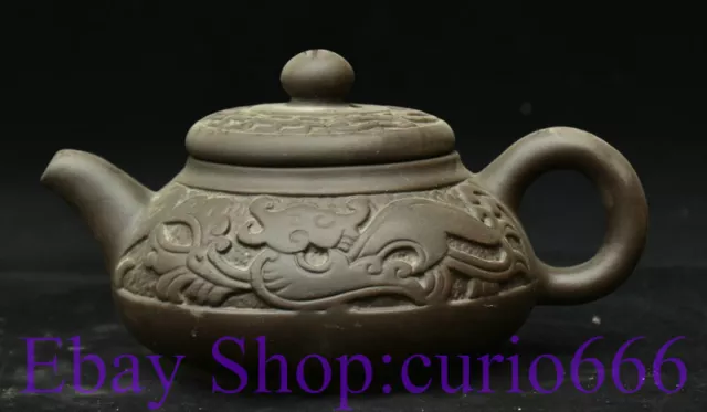 6" Old antique China Yixing Zisha Teapot Handmade Carving Dragon Teakettle