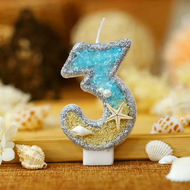 Number Candles Cake Birthday Blue Age 0-9 Toppers Glitter Girls Boys Pearl Shall