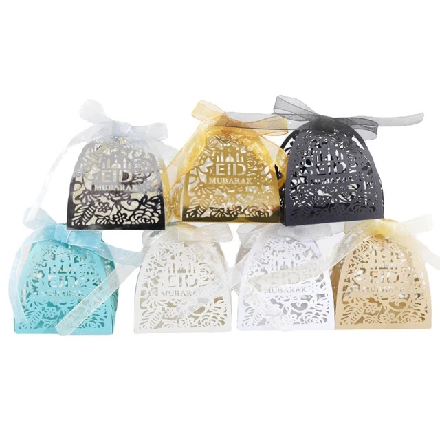 50pcs Eid Candy Box Decoration Hollow Wedding Party Favor Ribbon