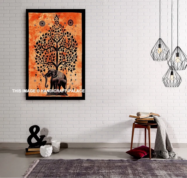 Elefante Albero Della Vita Batik Cotone da Parete Yoga Mat Indiano Arazzo Decor