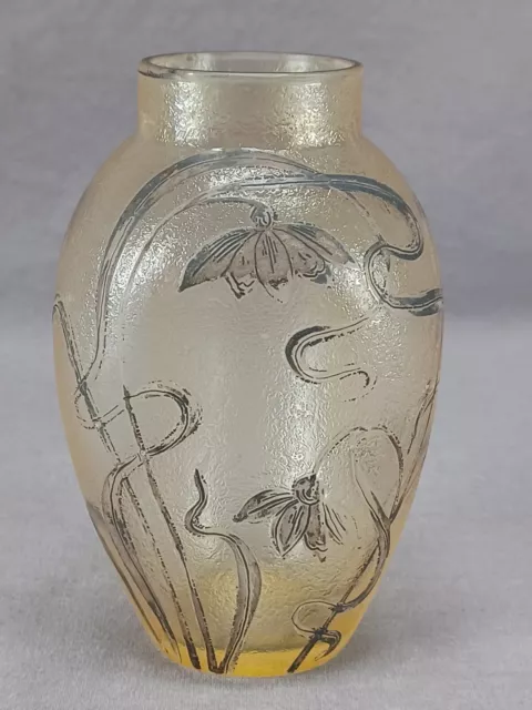 Carl Goldberg Bohemian Silver Overlay Yellow Glass 4 7/8 Inch Vase Circa 1900