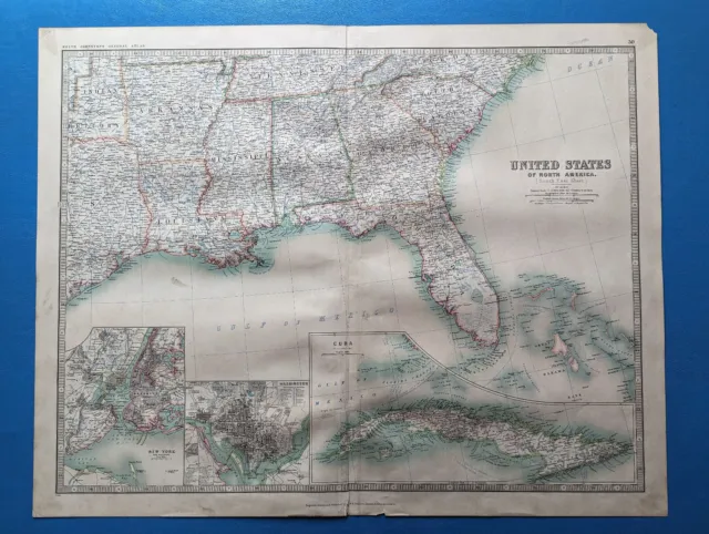Antica mappa carta Stati Uniti d'America, fine 1800, Atlante Johnston