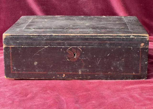 Antique  19th C Victorian Painted Dresser Box Wall Paper Lined Country Primitive